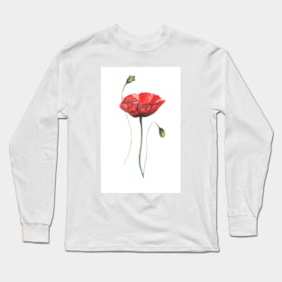 poppies, poppies flowers, watercolor flowers, red flowers, home decor, nursery Long Sleeve T-Shirt